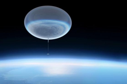 Esta ilustración de la NASA muestra un globo a gran altitud que asciende a la atmósfera superior.