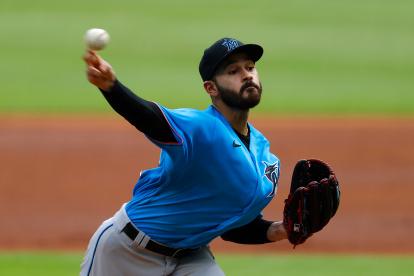 Pablo Lopez, pitcher de los Miami Marlins durante el cuestionado partido de exhibición del fin de semana donde 11 integrantes del equipo se habrían contagiado.