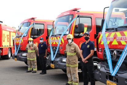 Flota. Son siete nuevos camiones de combate contra incendios y una ambulancia, que se suman a la renovada flota vehicular.