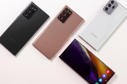 El Galaxy Note 20 (estándar) viene en colores: negro, blanco y bronce.