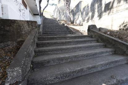 Escenario. La escalinata de la calle Guayacanes acumulaba maleza y desperdicios.