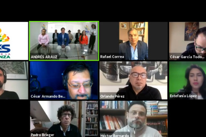 El expresidente participó ayer de la transmisión virtual de la presentación del binomio del frente correísta.