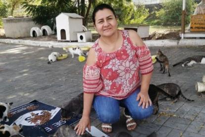 Mercedes Chévez llega todos los días, a las 7 de la noche, para darles de comer.