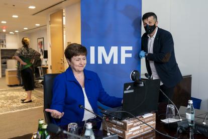 La directora del FMI en una videoconferencia. Las negociaciones con el FMI se realizaron de manera virtual.