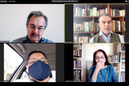 La comisión multipartidista junto a la denunciante en una de sus sesiones virtuales.