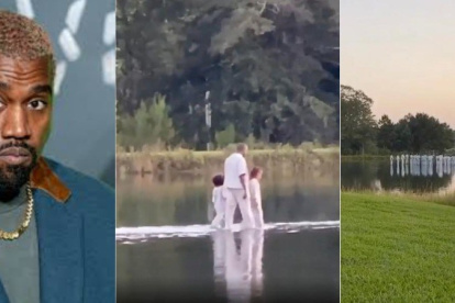 Kanye West junto a sus dos hijos en las gráficas que dieron la vuelta al mundo.