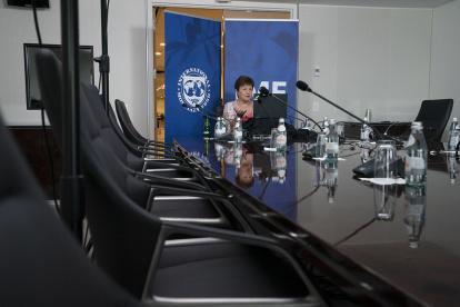 La directora del FMI, Kristalina Georgieva, en una reunión virtual que se realizó en semanas pasadas.