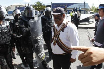 Acción. Jaime Vargas durante una manifestación por el 12 de octubre.