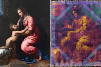La Virgen y el Niño de Rafael con la inspección con el escáner de rayos X robótico.