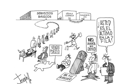 Larga filas y falta un papel, vuelva mañana.