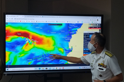 Fotografía cedida por la Armada de Ecuador, del contraalmirante Daniel Gínez Villacís, comandante de Operaciones Navales a cargo de la organización de las maniobras Unitas 2020 en Ecuador.