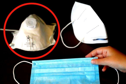 Hay distintas marcas de mascarillas con válvula, como la encerrada en el círculo, disponibles en el mercado.