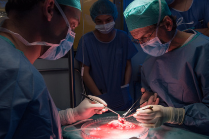 Una imagen de la intervención para el transplante de útero en Barcelona, España.