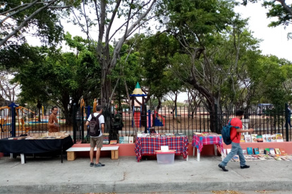 La feria se realiza al aire libre, en el parque central de la FAE.