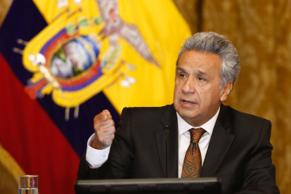 En la imagen, el presidente ecuatoriano, Lenín Moreno, quien anunció el pasado lunes la adopción de un nuevo estado de excepción de 30 días y un toque de queda de 15 días.