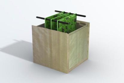 Concepto de satélite de madera.