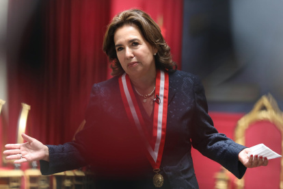 La jueza suprema Elvia Barrios fue registrada este lunes, durante su asunción como presidenta del Poder Judicial de Perú, en el Palacio de Justicia de Lima (Perú).
