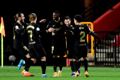 Los jugadores de Barcelona festejaasad