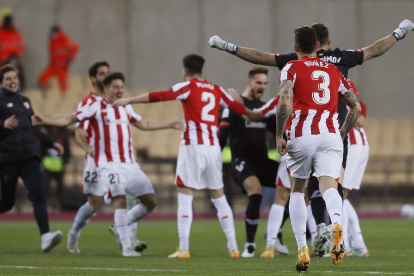 La alegría de los campeones luego del pitazo final del árbitro.