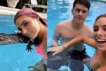 Lele y Guaynaa junto al réptil.