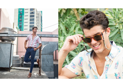 Las camisas de rayas verticales se imponen en los looks casuales. Los colgantes son ideales para usar con gafas o mascarillas.