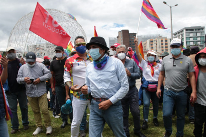 Yaku Pérez encabezó este 26 de febrero una marcha y una vigilia en los exteriores del Consejo Nacional Electoral.