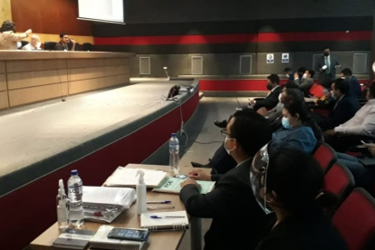 La audiencia fue retomada en las instalaciones del auditorio de la Corte Provincial de Justicia del Guayas.