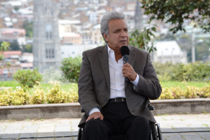 El presidente Lenín Moreno durante un evento previo al inicio de vacunación de los militares.