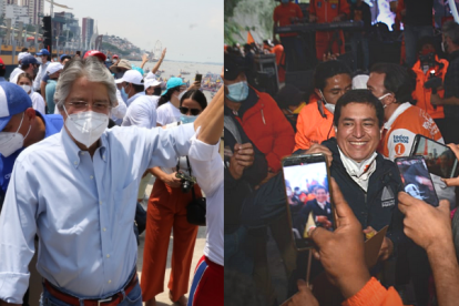 Guillermo Lasso, en Guayaquil, al pie del río Guayas. Andrés Arauz, en Quito, tras recorrer las principales avenidas.