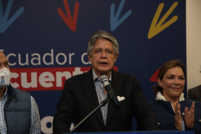 El mandatario electo, Guillermo Lasso, dio una rueda de prensa la tarde de este 12 de abril de 2021.