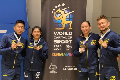 Medallistas. Morocho (i), Gavidia, García y Preciado subieron al podio en México.