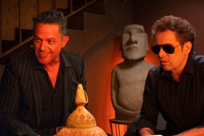 Alejandro Sanz y Andrés Calamaro en la sesión de fotos de "Flaca".