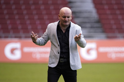 Pablo Repetto reacciona tras una decisión arbitral durante el partido entre Liga de Quito y Aucas, el domingo 16 de mayo de 2021 en el Rodrigo Paz Delgado