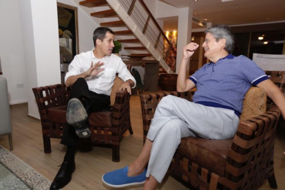 Guaidó y Lasso reunidos hace pocos meses, cuando este último era candidato a la presidencia de Ecuador.
