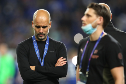 Pep Guardiola y su lamento tras la premiación de la Champions League. No pudo ser campeón con el Manchester City