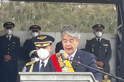 Discurso. El presidente Guillermo Lasso ofreció apoyo a las Fuerzas Armadas en la ceremonia de cambio de mando.