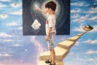 El niño de las estrellas es su obra más reciente dentro de la muestra.