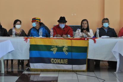 En el encuentro participaron Leonidas Iza, presidente electo de la Conaie, y Guadalupe Llori, presidenta de la Asamblea Nacional.