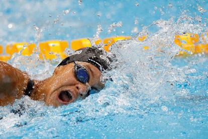La nadadora ecuatoriana Anicka Delgado compitió en 100 metros estilo libre femenino durante los Juegos Olímpicos 2020.