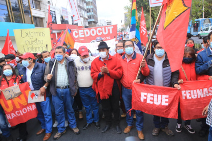 Quito. Leonidas Iza, presidente de la Conaie, participó en la protesta social.