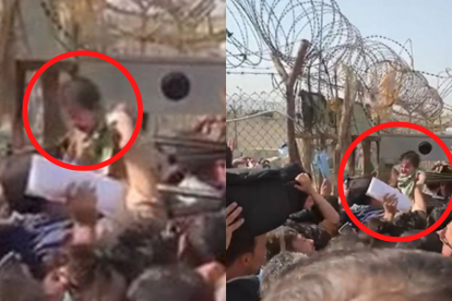 Capturas del video que muestra el momento de la entrega a través de un muro.