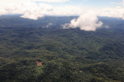 Fotografía de archivo del 18 de junio de 2020 que muestra una vista aérea de una zona boscosa de la Amazonía ecuatoriana, en la provincia de Pastaza, fronteriza con Perú (Ecuador).