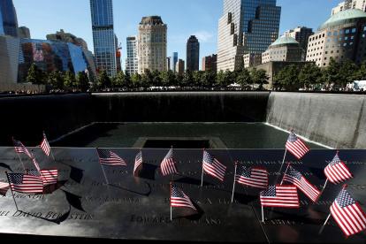 Vista del Monumento Nacional al 11-S en el World Trade Center en Nueva York (EE.UU.).