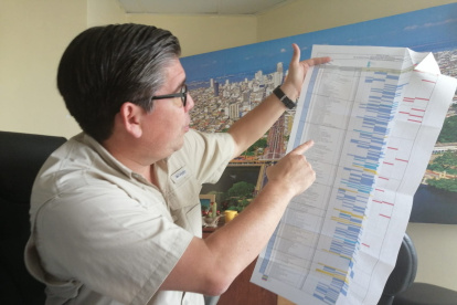 Planos. El edil muestra los sectores en los que se prevén intervenciones.