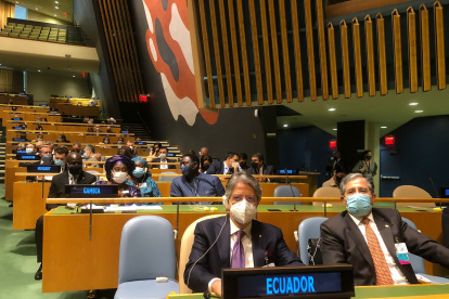 Guillermo Lasso en una Asamblea de la ONU.