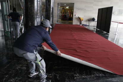 Visita. En la Asamblea se hacían ayer los preparativos para la tercera visita de Lasso desde que es presidente.