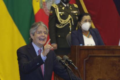 El presidente de la República, Guillermo Lasso, durante la entrega del proyecto de Ley para la Creación de Oportunidades.
