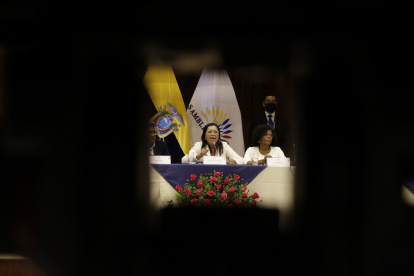 La presidenta Guadalupe Llori junto con jefes de bloques mantuvieron un conversatorio con la prensa en la Asamblea ayer 27 septiembre del 2021.