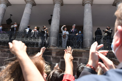 Discurso. En la Plaza Grande el presidente respondió a las amenazas de Leonidas Iza de la Conaie.
