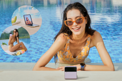 Una de las cosas interesantes de tener un teléfono plegable flexible es que puede hacer que se siente y se tome una selfie con las manos libres.